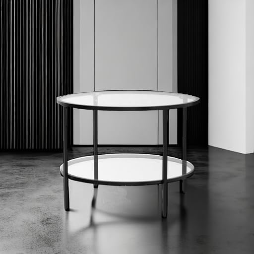 VINGLI 25.6" Round Black Coffee Tables for Living Room, 2-Tier Glass Top Coffee Table with Storage Clear Coffee, Simple & Modern Center Table for Small Space