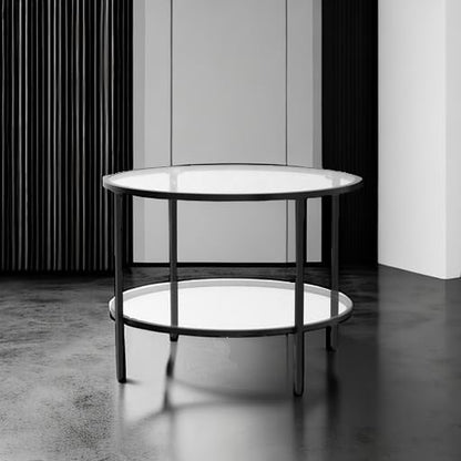 VINGLI 25.6" Round Black Coffee Tables for Living Room, 2-Tier Glass Top Coffee Table with Storage Clear Coffee, Simple & Modern Center Table for Small Space