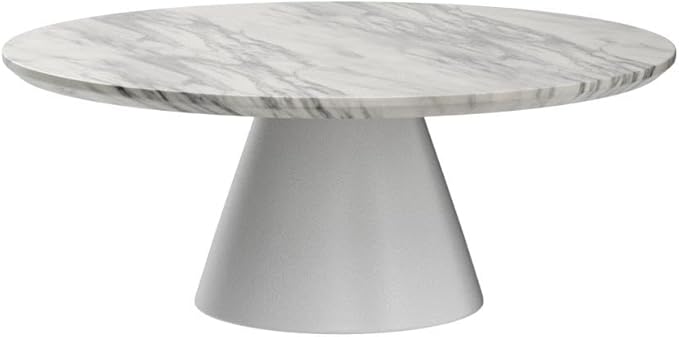Coffee Table - Palma Round Coffee Table - Contemporary Minimalist Coffee Table with Tapered Central Pillar - White Marble-Effect Finish - Living Room Furniture