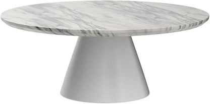 Coffee Table - Palma Round Coffee Table - Contemporary Minimalist Coffee Table with Tapered Central Pillar - White Marble-Effect Finish - Living Room Furniture