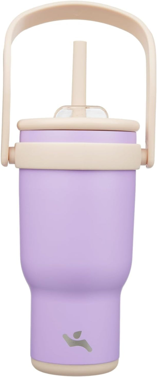 30 oz Tumbler with Side Handle, Insulated Water Bottle with Straw and 2 in 1 Lid, Stainless Steel Cup Travel Coffee Mug for Sports Office Gym,Purple
