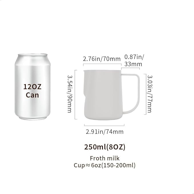 watchget Milk Frothing Pitcher 250ml/8oz Stainless Steel Espresso Steaming Pitcher Milk Coffee Cappuccino Latte Art Barista Steam Pitcher Milk Frothing Jug, White