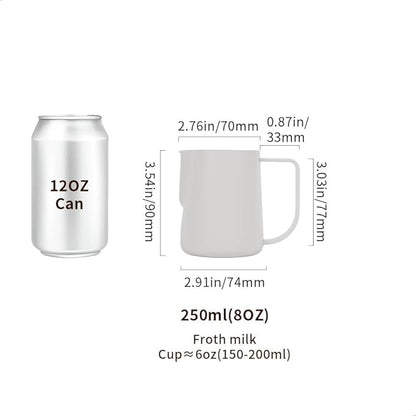 watchget Milk Frothing Pitcher 250ml/8oz Stainless Steel Espresso Steaming Pitcher Milk Coffee Cappuccino Latte Art Barista Steam Pitcher Milk Frothing Jug, White