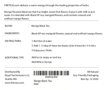 FIRE TEAS Mango Black Tea - Loose Leaf Tea -