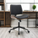 Load image into Gallery viewer, BV Small Desk Chair, Mid Century Office Chair with Bentwood Back, Armless Task Swivel Chair with Wheels, Mid Back No Arms, Faux Leather Office Chairs for Small Space, Black
