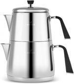 Load image into Gallery viewer, Karaca Fiona Stainless Steel Turkish Teapot Set XL, 1L Tea Pot &amp; 2L Water Tank (Kettle), Stove Top/Induction Compatible, Elegant Silver Design, Easy to Clean, Non-Flammable Handles