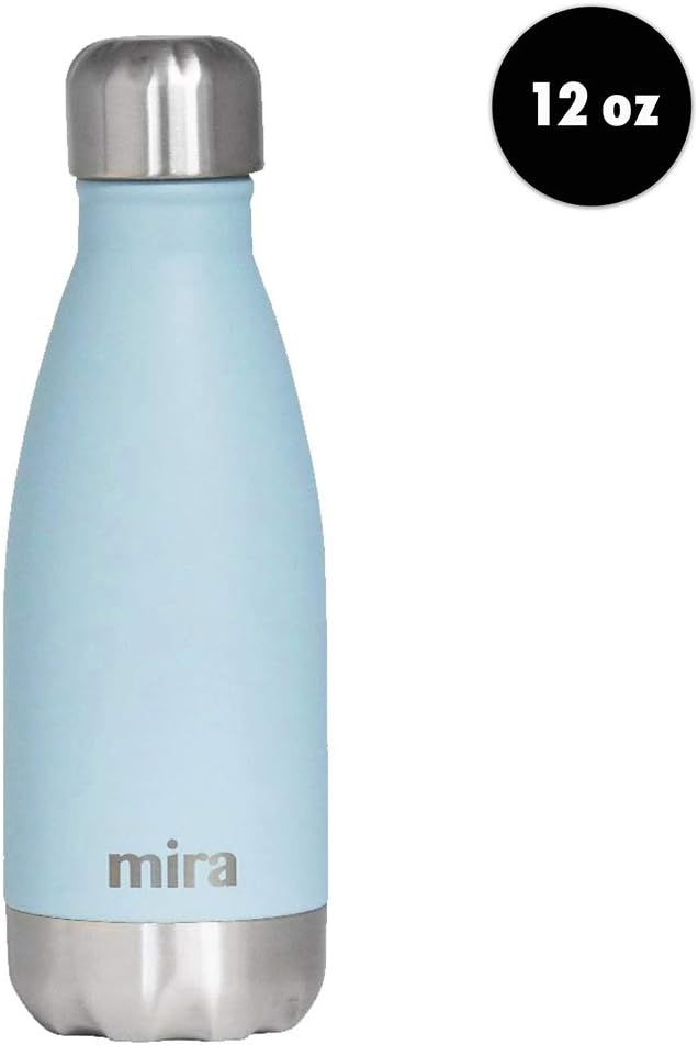 MIRA 12 oz Insulated Water Bottle - Slim Stainless Steel Cola Shape Thermo - Double Wall Hot & Cold Flask (24Hr Cold/12Hr Hot) - Pearl Blue