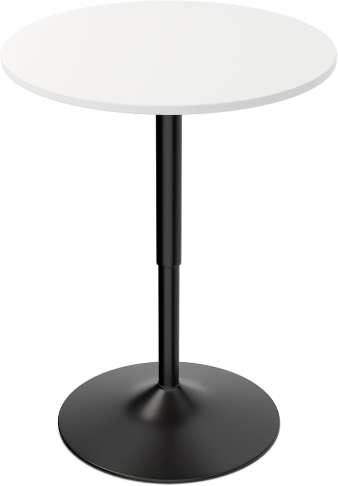 Magshion 23.5'' Round Adjustable Height Wood Bar Pub Table Adjustable Range 27.5"-36" Living Room Dining Room Bar Cocktail Table (White Black)