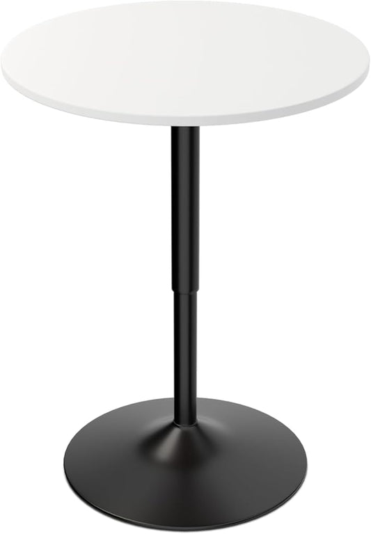 Magshion 23.5'' Round Adjustable Height Wood Bar Pub Table Adjustable Range 27.5"-36" Living Room Dining Room Bar Cocktail Table (White Black)