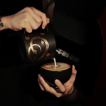 MHW-3BOMBER Milk Frothing Pitcher 450ml/15.2oz Milk Frother Cup Espresso Steaming Pitcher Stainless Steel Milk Frother Cup Barista Latte Art Black Gold - P6016S