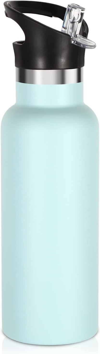 Volhoply 17oz Kids Insulated Water Bottle,Stainless Steel Water Bottles with Straw Lid,Double Wall Vacuum Metal Cups Water Bottle,Reusable Sports Water Flask Keep Hot & Cold for School(Fog,1 Set)