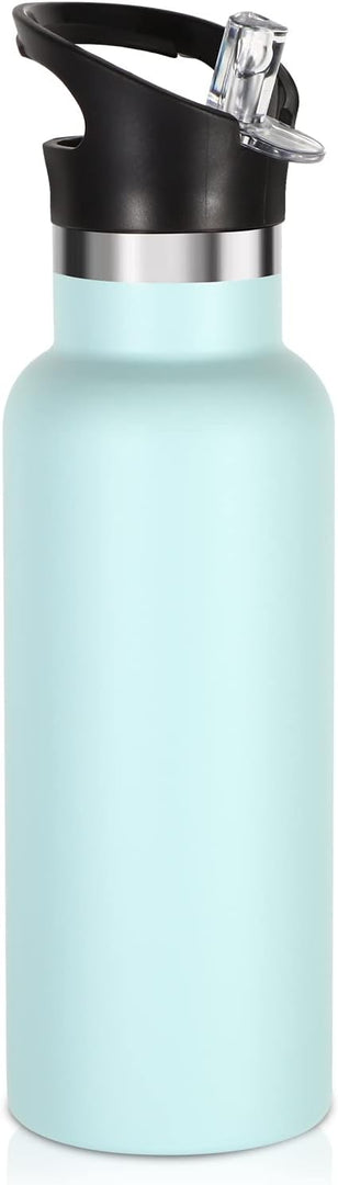 Volhoply 17oz Kids Insulated Water Bottle,Stainless Steel Water Bottles with Straw Lid,Double Wall Vacuum Metal Cups Water Bottle,Reusable Sports Water Flask Keep Hot & Cold for School(Fog,1 Set)