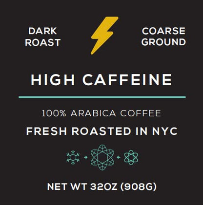 Cold Brew Coarse Ground Coffee, High Caffeine Blend, Dark Roast, 2 LB, Extra Strong, Cold Brewing & French Press