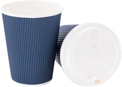 Restaurantware-12 Ounce Disposable Coffee Cups, 500 Ripple Wall Hot Cups For Coffee - Lids Sold Separately, Rolled Rim, Midnight Blue Paper Insulated Coffee Cups, For Hot Coffee, Tea, And More