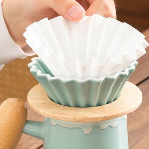 Handmade Green Pour Over Coffee Maker Set, Ceramic Coffee Dripper Brewer Heat Resistant Coffee Pot Decanter ACM04G