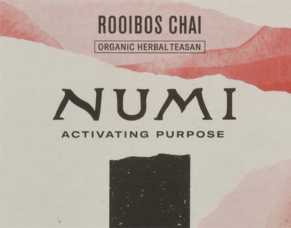 Numi Organic Rooibos Chai Tea, 18 Caffeine Free Herbal Bags, Microplastic Free, Rich Flavor with Cinnamon, Allspice & Ginger (Pack of 2)
