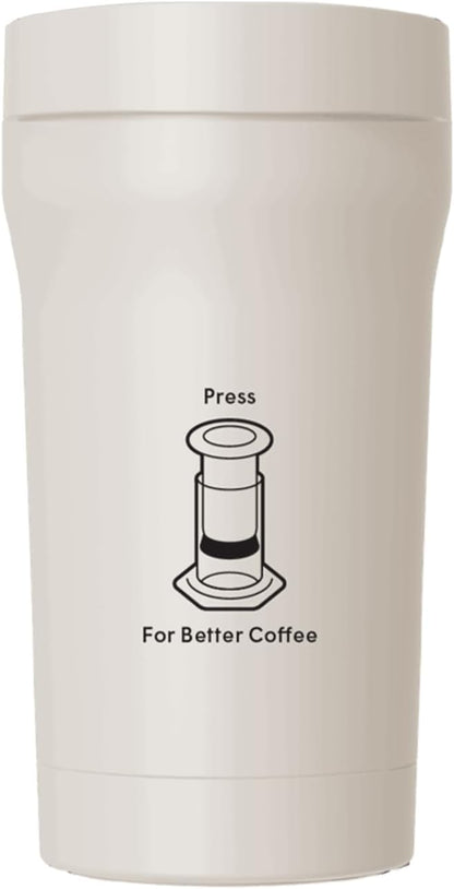 AeroPress Stainless Steel Travel Coffee Tumbler - Double-Wall Insulation for Hot or Cold Drinks with a Splash-Resistant Lid and Built-In Filter Storage, Cup Holder Friendly - 16 oz, Cream