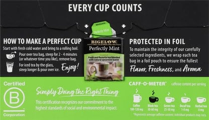Bigelow Tea Perfectly Mint Black Tea, Caffeinated, 20 Total Tea Bags