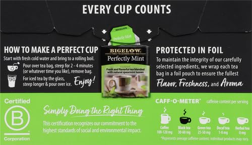 Bigelow Tea Perfectly Mint Black Tea, Caffeinated, 20 Total Tea Bags