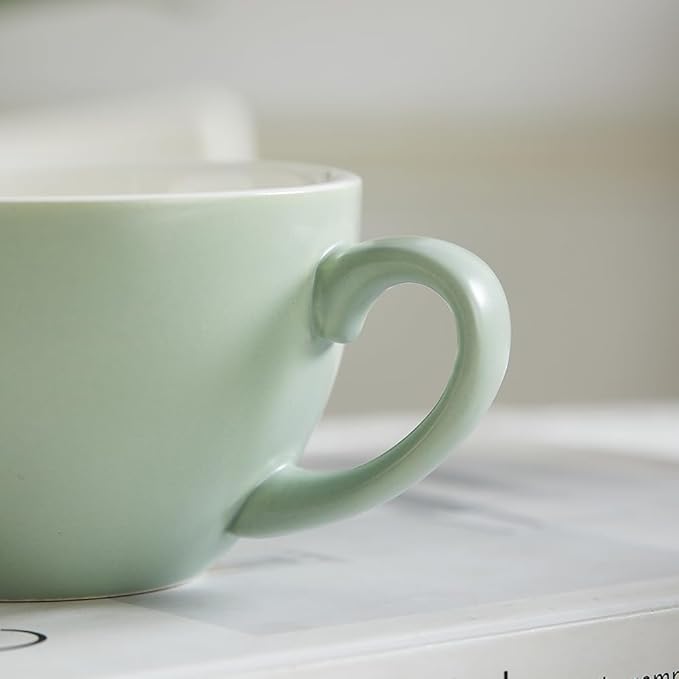 Set of 6 Matte Green 10 oz Professional Barista Ceramic Latte Art Cappuccino Cups Set (Matte Green * 6)