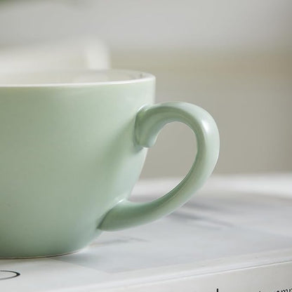 Set of 6 Matte Green 10 oz Professional Barista Ceramic Latte Art Cappuccino Cups Set (Matte Green * 6)