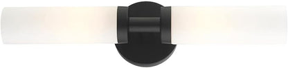 Livex Lighting 10104-04 Aero Collection ADA 2-Light Bathroom Vanity Light with Satin Opal White Glass Cylinder Shades, Black, 18 x 4.25