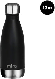 MIRA 12 oz Insulated Water Bottle - Slim Stainless Steel Cola Shape Thermo - Double Wall Hot & Cold Flask (24Hr Cold/12Hr Hot) - Black