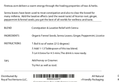 FIRE TEAS Constipation & Laxative Herbal Tea - Organic Peppermint,Senna Leaves, Licorice, Ginger - Smooth Gut Movement & Floral Taste - Herbal & Effective -