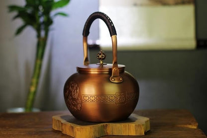 KunwuShan KWS Handmade Copper Teapot, 1.5mm Thick, 1600ml, Red, No Coating, Pure Copper, Large Size, With Lid