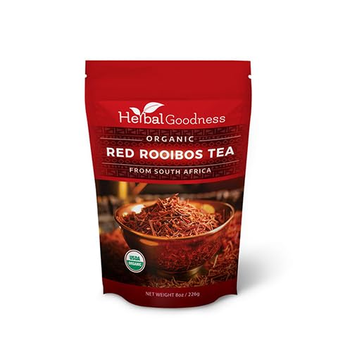 Organic Rooibos Tea - Caffeine-Free Tea Rich in Antioxidants, Herbal Tea Bags, USDA Organic, Non-GMO, Premium Red Rooibos Tea from South Africa - 8oz Pouch by Herbal Goodness