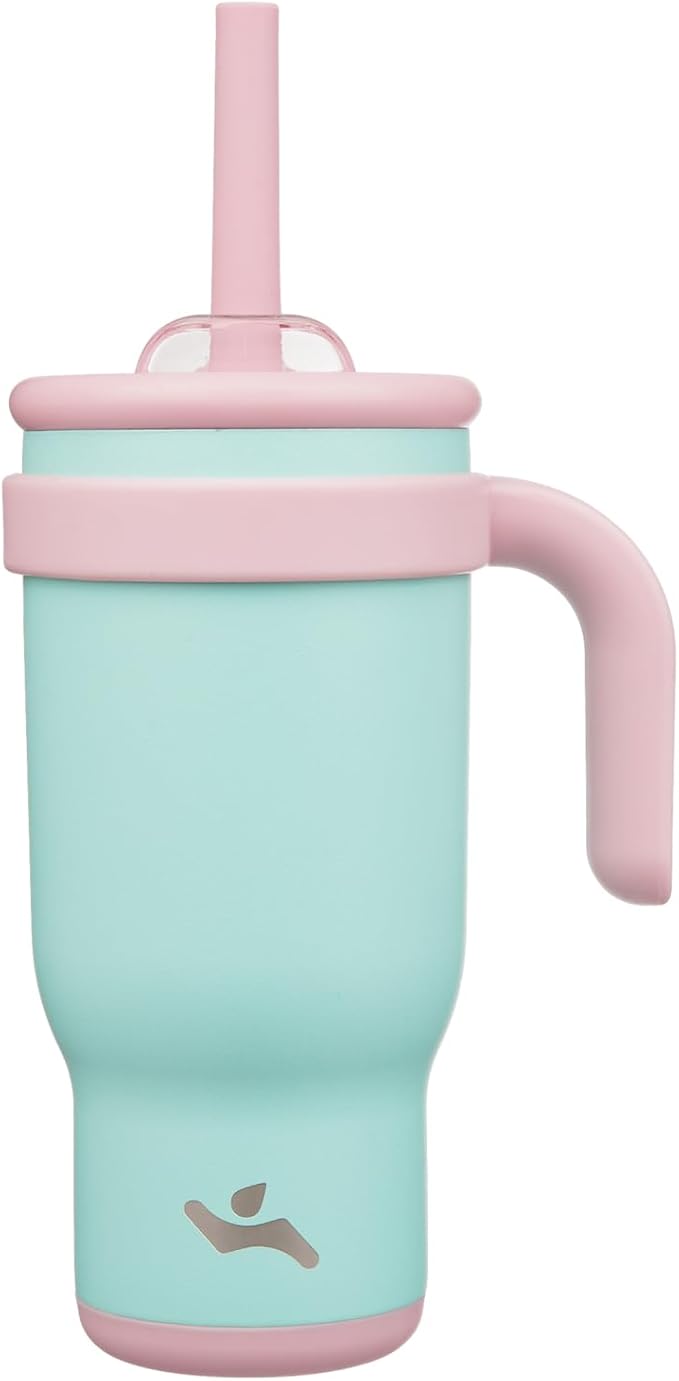 18 oz Tumbler with Side Handle, Insulated Water Bottle with Straw and 2 in 1 Lid, Stainless Steel Cup Travel Coffee Mug for Sports Office Gym,Guava