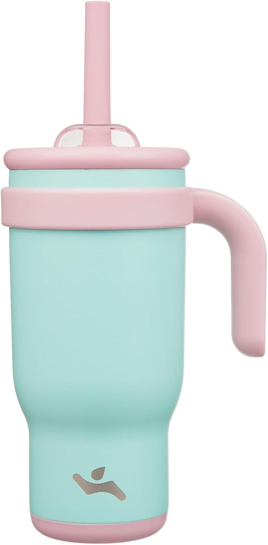 18 oz Tumbler with Side Handle, Insulated Water Bottle with Straw and 2 in 1 Lid, Stainless Steel Cup Travel Coffee Mug for Sports Office Gym,Guava