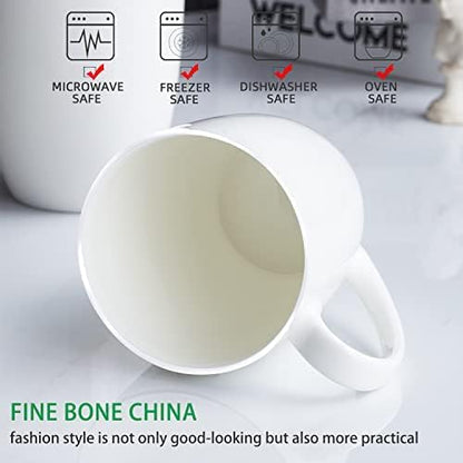 White Thin Over 45% Bone Content Fine Bone China Coffee Mugs 10 oz, Lightweight Porcelain Cups for Espresso Latte Mocha Cappuccino, Luxury Ceramic Tea Cup Set of 4, Dishwasher Microwave Freezer Safe