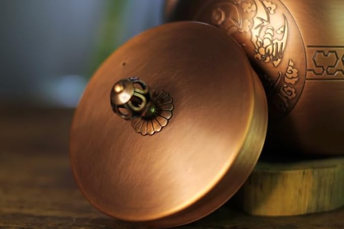 KunwuShan KWS Handmade Copper Teapot, 1.5mm Thick, 1600ml, Red, No Coating, Pure Copper, Large Size, With Lid