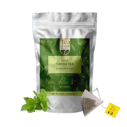 Tealeaf & Co. Mint Green Tea Bags Blended with Fresh Herbs - Spearmint & Peppermint Tea - Contains Low Caffeine - Gluten Free - 100 Teabags (7.055oz/200gm)
