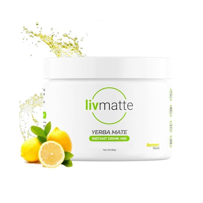 Yerba Mate Instant Tea Powder-Natural Caffeine Flavored Drink Mix, Sugar-Free, Clean Energy, Mental Focus + Wellness Support I 30 Servings (Lemon)