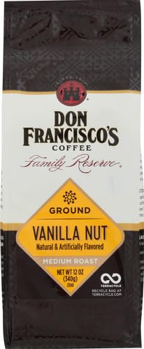 Don Francisco's Premium Vanilla Nut Medium Roast Ground Coffee - 100% Arabica Beans, Perfect for Drip, Pour Over, and French Press - Carefully Sourced, Family-Crafted Since 1870 (12 oz Bag)