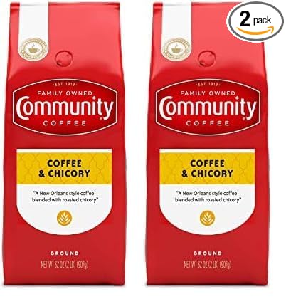 Community Coffee Coffee & Chicory Blend 32 Ounces, Medium Dark Roast Ground Coffee, 32 Ounce Bag (Pack of 2)