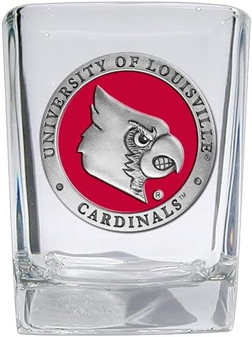 Heritage Pewter Louisville Square Shot Glass | Hand-Sculpted 1.5 Ounce Shot Glass | Intricately Crafted Metal Pewter Alma Mater Inlay