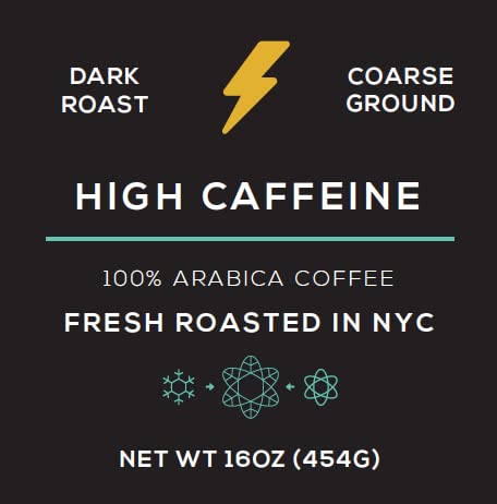 Cold Brew Coarse Ground Coffee, High Caffeine Blend, Dark Roast, 1 LB, Extra Strong, Cold Brewing & French Press