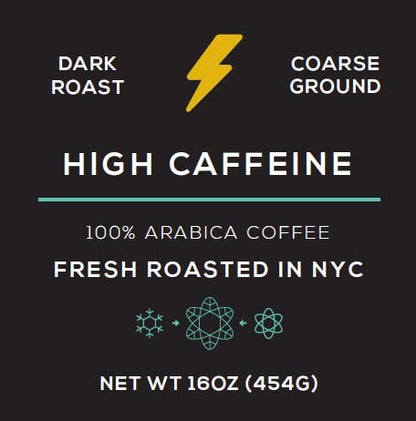 Cold Brew Coarse Ground Coffee, High Caffeine Blend, Dark Roast, 1 LB, Extra Strong, Cold Brewing & French Press