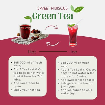 Tealeaf & Co. Sweet Hibiscus Cinnamon Green Tea with Hibiscus, Cinnamon, Stevia & Clove - Green Tea Bags with Fresh Herbs and Spices (Low Caffeine) - 100 Teabags