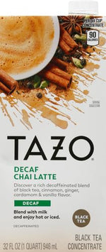 Load image into Gallery viewer, TAZO Decaf Chai Latte, Black Tea Concentrate, Easy-to-Serve Chai Tea for Everyday Lattes, Hot or Iced Tea and Mocktails, 32 oz Tea Mix Carton