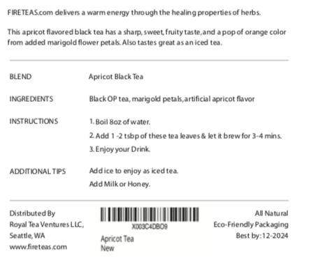 FIRE TEAS Apricot Tea - Loose Leaf Tea -