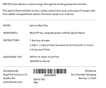 FIRE TEAS Apricot Tea - Loose Leaf Tea -