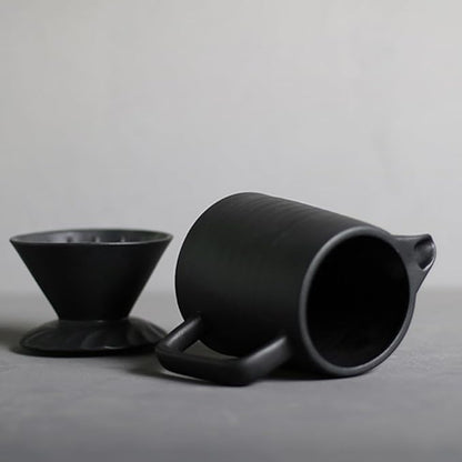 Handmade Black Pour Over Coffee Maker Set, Ceramic Coffee Dripper Brewer Heat Resistant Coffee Pot Decanter ACM03B