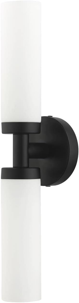 Livex Lighting 10104-04 Aero Collection ADA 2-Light Bathroom Vanity Light with Satin Opal White Glass Cylinder Shades, Black, 18 x 4.25