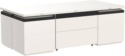 Extendable Coffee Table with 4 Storage Stools, Multifunctional Lift Top Coffee Table, Space Saving Folding Dining Table for Living Room (47.24 Inch)