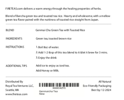 FIRE TEAS Genmaicha Green Tea - Loose Leaf Tea -