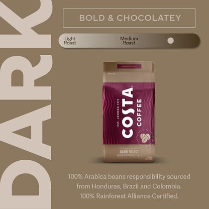Costa Coffee Whole Bean Coffee, Signature Blend Dark Roast, 12oz each, Rainforest Alliance Certified